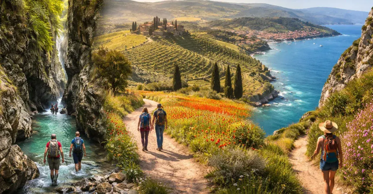 Un'avventura di trekking sul mare toscana, tra canyon, campi di papaveri e borghi collinari.