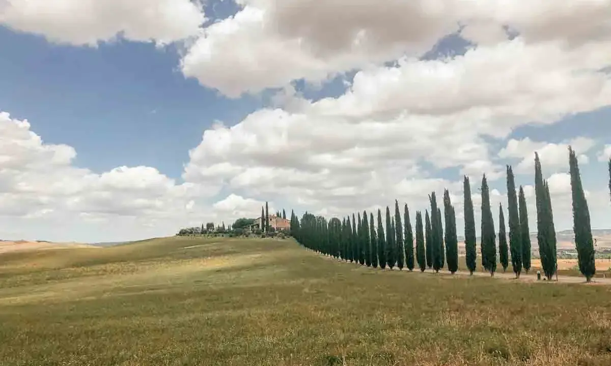 Colline toscane con cipressi e casale, ideale per un trekking 2 giorni Toscana.