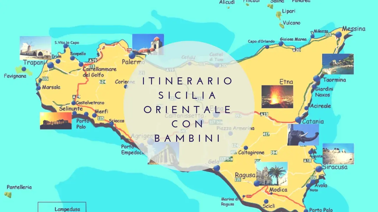 Mappa della Sicilia con itinerario per famiglie. Scopri luoghi incantevoli e divertiti con i bambini!