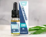 Flacone di olio nuovo CBD Zamnesia 10% con contagocce e foglia di canapa.