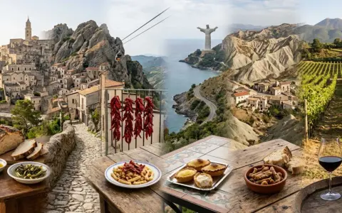 Paesaggi mozzafiato, borghi arroccati, il Cristo Redentore, e sapori autentici: un assaggio delle cose tipiche della Basilicata, tra calici di vino e dolci tentazioni.