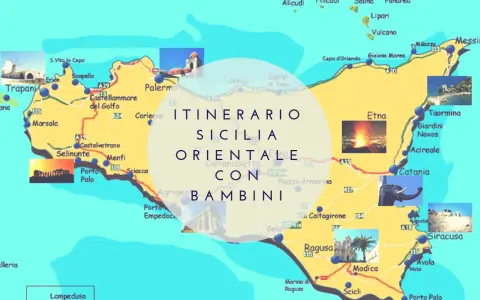 Mappa della Sicilia con itinerario per famiglie. Scopri luoghi incantevoli e divertiti con i bambini!