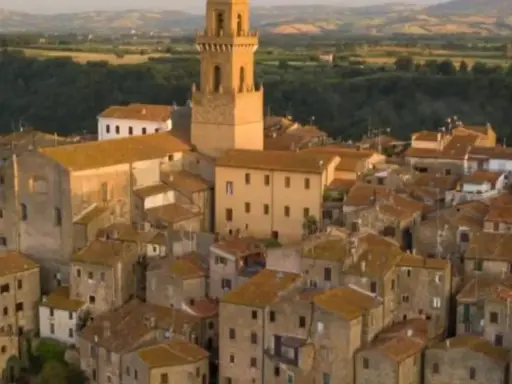 Pitigliano, la "piccola Gerusalemme", si staglia su una rupe tufacea, con le sue case antiche e la torre campanaria che domina il paesaggio.