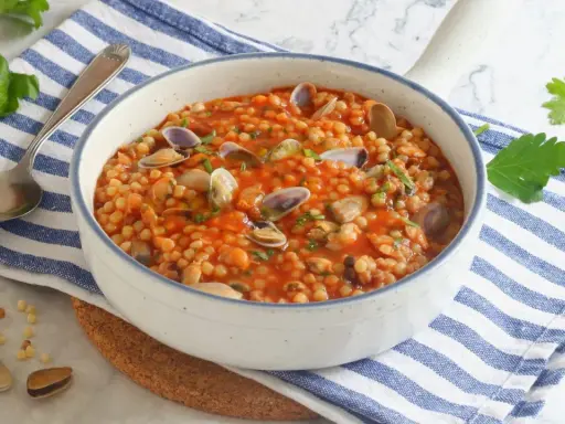 Fregola sarda con vongole e cozze, un classico da provare per scoprire cosa mangiare in Sardegna.