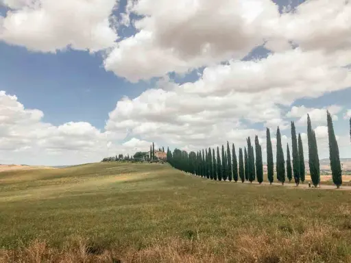 Colline toscane con cipressi e casale, ideale per un trekking 2 giorni Toscana.