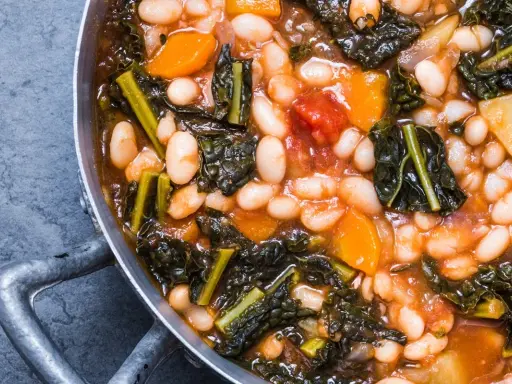 Un saporito stufato di fagioli, cavolo nero e zucca, un classico esempio di cosa mangiare in Toscana.