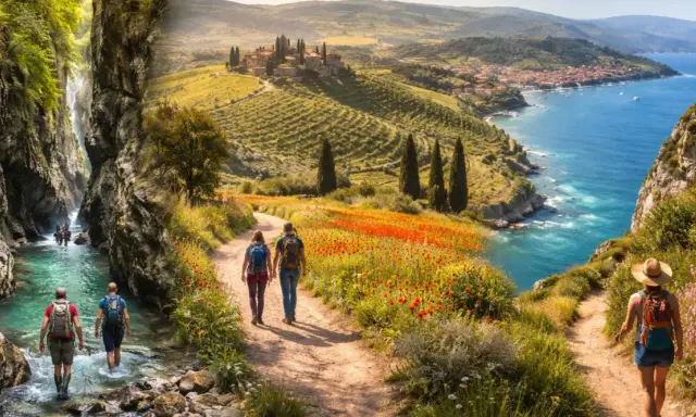 Un'avventura di trekking sul mare toscana, tra canyon, campi di papaveri e borghi collinari.