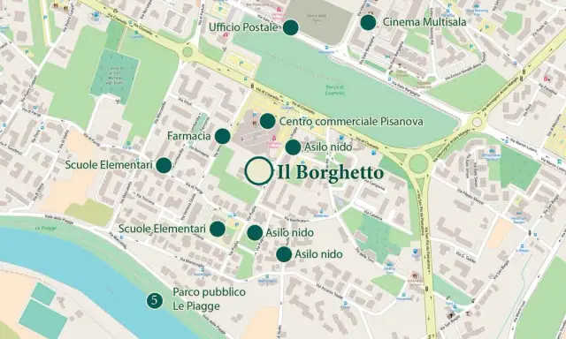 Il Borghetto si trova vicino al parco pubblico Le Piagge, alle scuole elementari e al centro commerciale Pisanova.