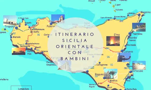 Mappa della Sicilia con itinerario per famiglie. Scopri luoghi incantevoli e divertiti con i bambini!