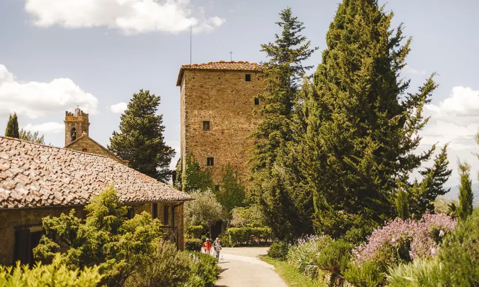 Antica torre in pietra e campanile in Toscana, dove è stato girato il film "Under the Tuscan Sun".